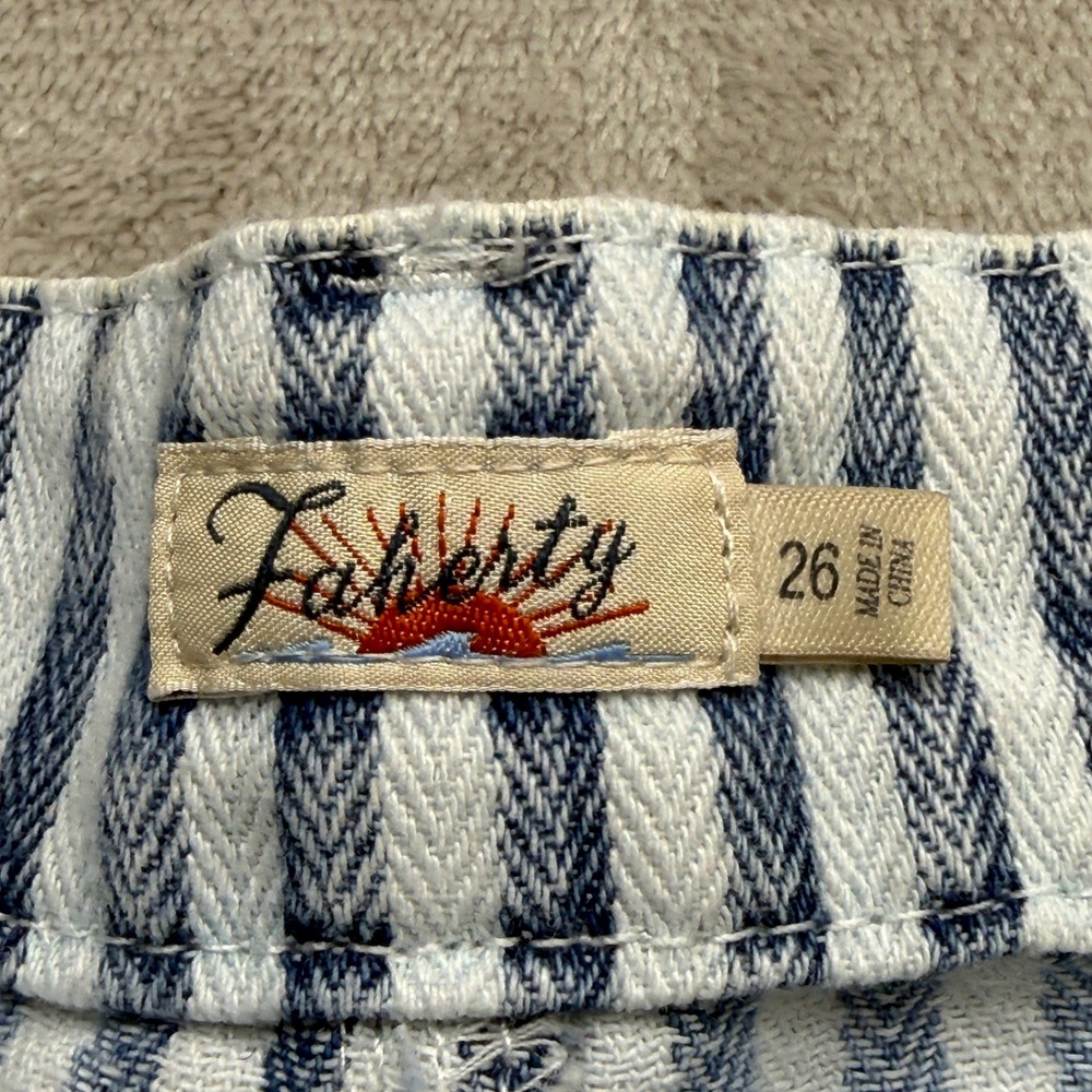 Faherty Herringbone Striped Shorts Womens 26 Blue Indigo High Rise Beachy Preppy - Picture 3 of 10
